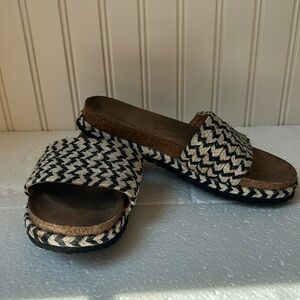 PRIMARK womens slip on cork slides sandals Aztec Tribal woven rope detail size 7